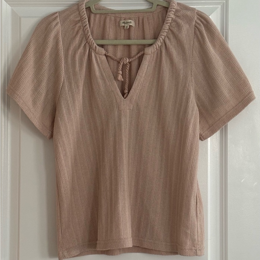Madewell Pointelle Tie Neck Top XS